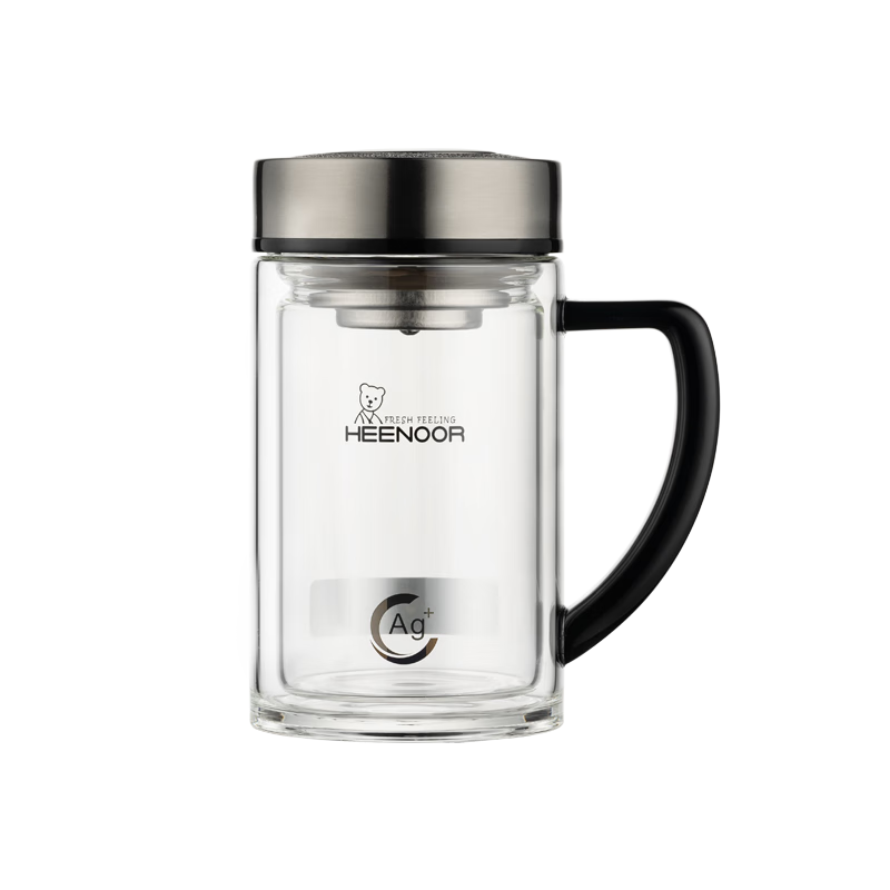 Heenoor Antibacterial Glass Cup, Double-Layer with Handle, Tea Infuser Mug for Men, High-Quality Water Cup, Mid-Autumn Festival Gift XN-9321KT