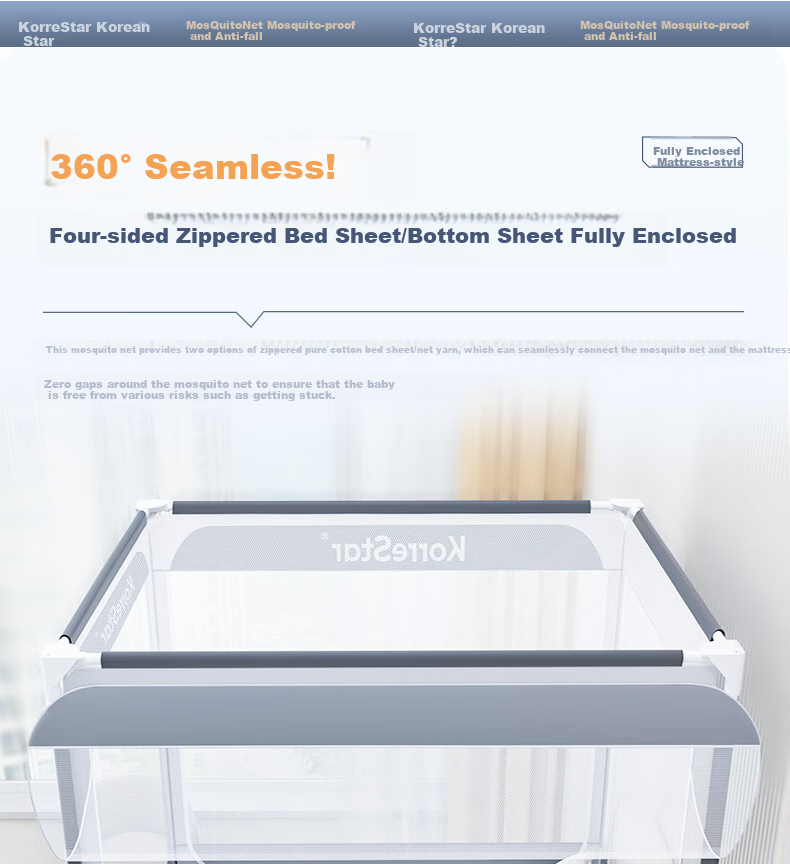 KORRESTAR Class A Household Full-Coverage Mattress-Style Anti-Fall Mosquito Net, Prevents Falling off Bed, Full Coverage Bottom, Thick Gray, 1.8 Meters [1 Bottom Screen] 20
