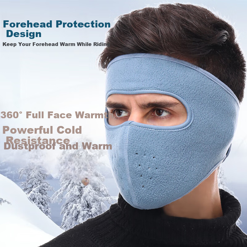 Adandyish Full Face Mask for Cycling, Windproof, Dustproof, Cold-Resistant, Unisex, Autumn And Winter Warmth Protection, Forehead And Mouth Ear Cover, Blue And Gray