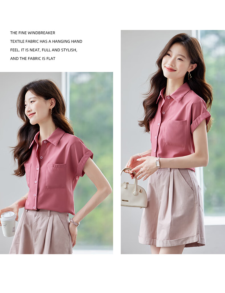 Jeanswest Women's Shirt 2026 Summer Short Sleeve Casual Elegant Fashion Versatile Top Pink L 14