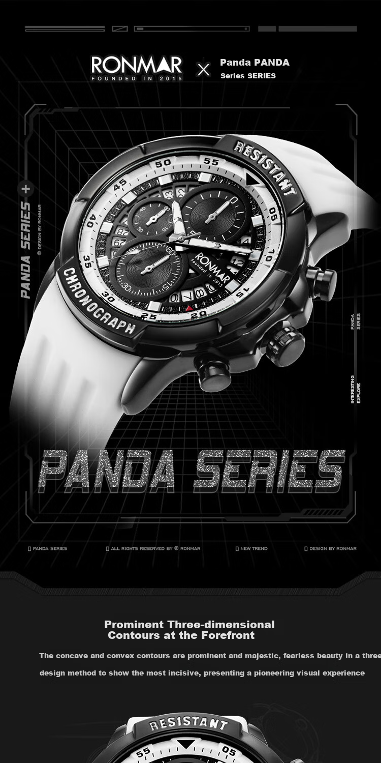 RONMAR Panda Series Fashionable Trendy Sports Waterproof Student Watch, Quartz Wristwatch, Chinese Mechanical Style Women's Birthday Gift 1