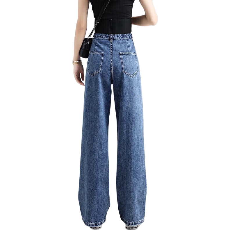 Джинсы Jeanswest Женские, 2025 Осень, Широкие штанины с высокой талией, Модные свободные брюки, Темно-синие, Размер XL