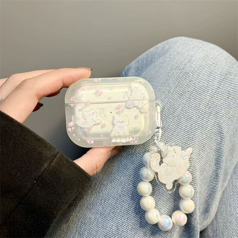 Beiyipin Cute Cartoon Rabbit Cat Apple Earphone Case Compatible with AirPods 1/2 Protective Cover for AirPods