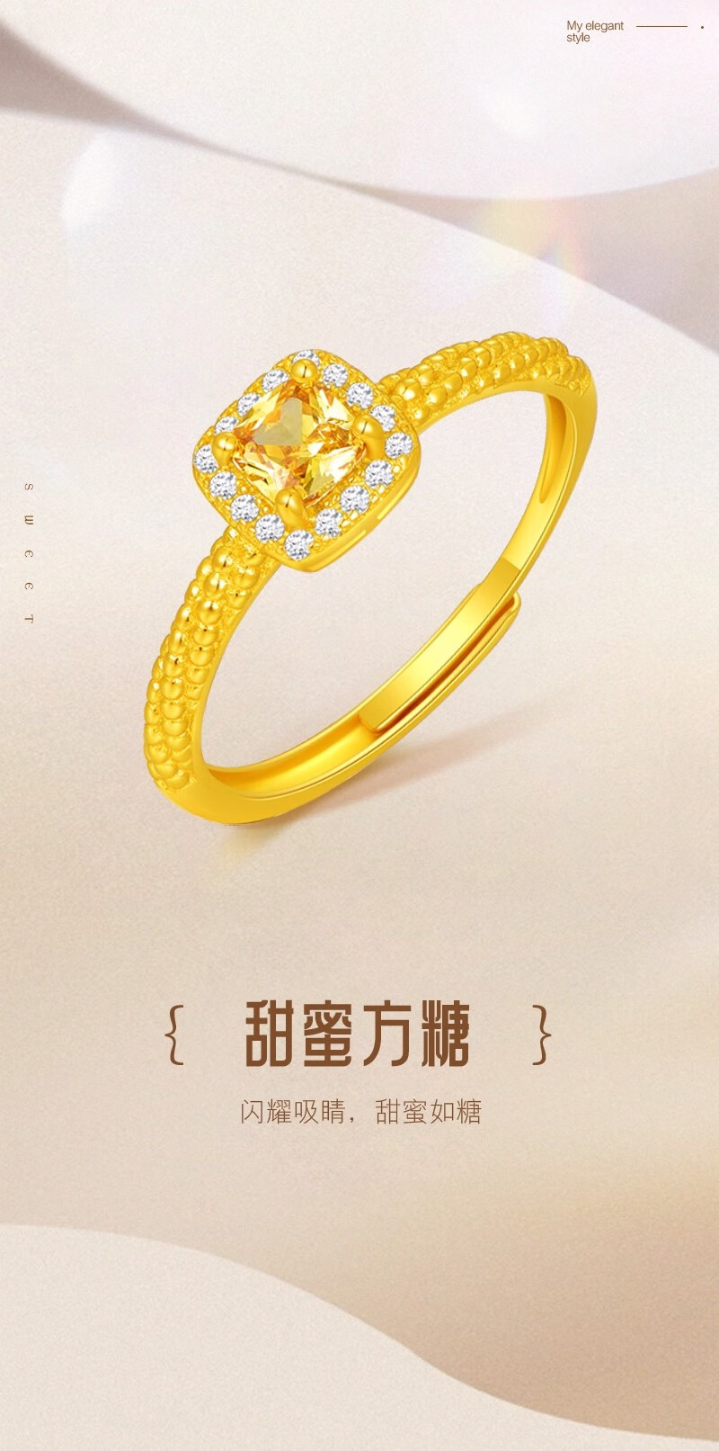 Jinliufu Auspicious 925 Silver Moissanite Small Square Sugar Ring Women's Sweet Open Birthday Gift for Girlfriend and Mom 1