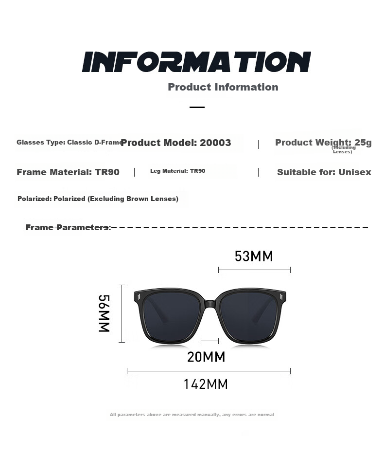 Chaersitaoxin Sunglasses for Men And Women, UV Protection Glasses, Large Frame Sun Protection UV Blocking CJ20003, Versatile Black C13 2