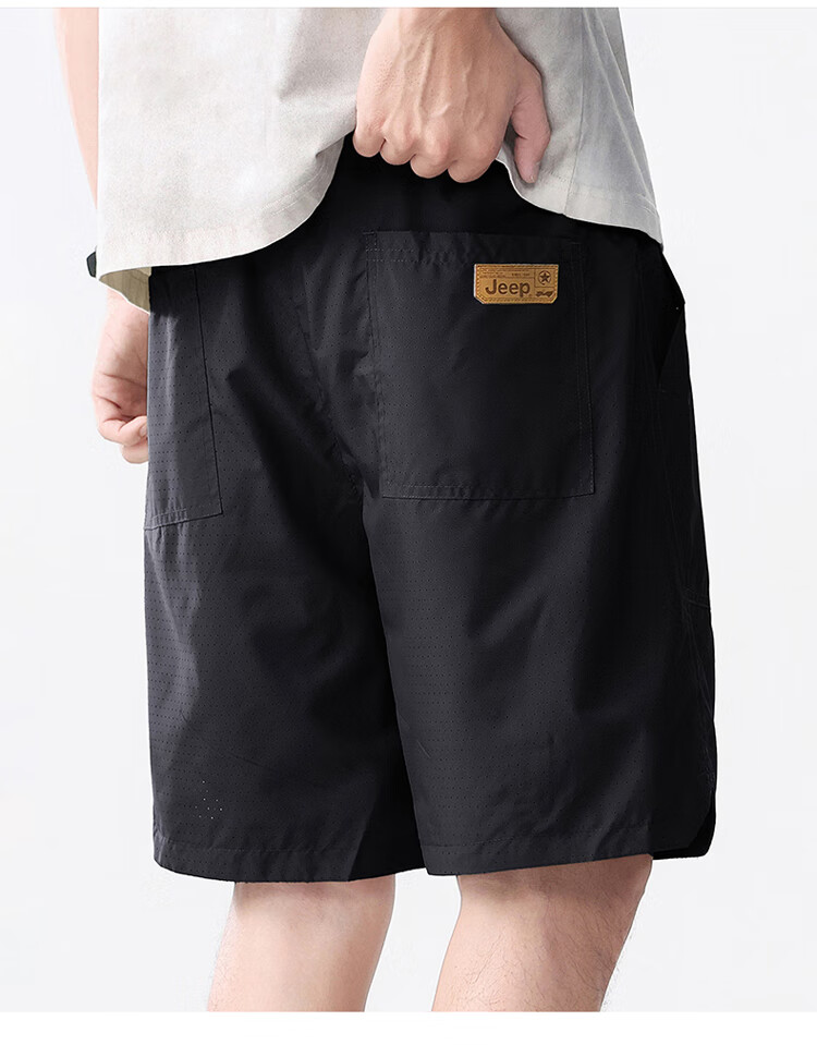 JEEP Men's Shorts, Summer Loose Cargo Pants, Men's Sports Knee-Length Shorts, Thin Casual Pants, Black, 2XL 5
