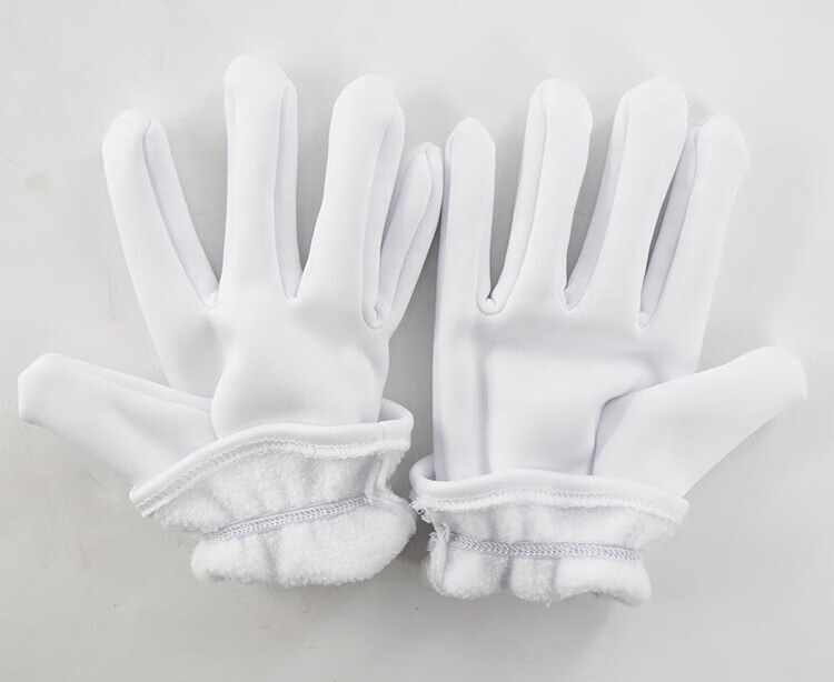 Mashifu Three-Strand Fleece-Lined Thickened White Gloves High-Grade Cuffless Winter Warmth Thickened Fleece White Gloves Size L 2 Pairs 2