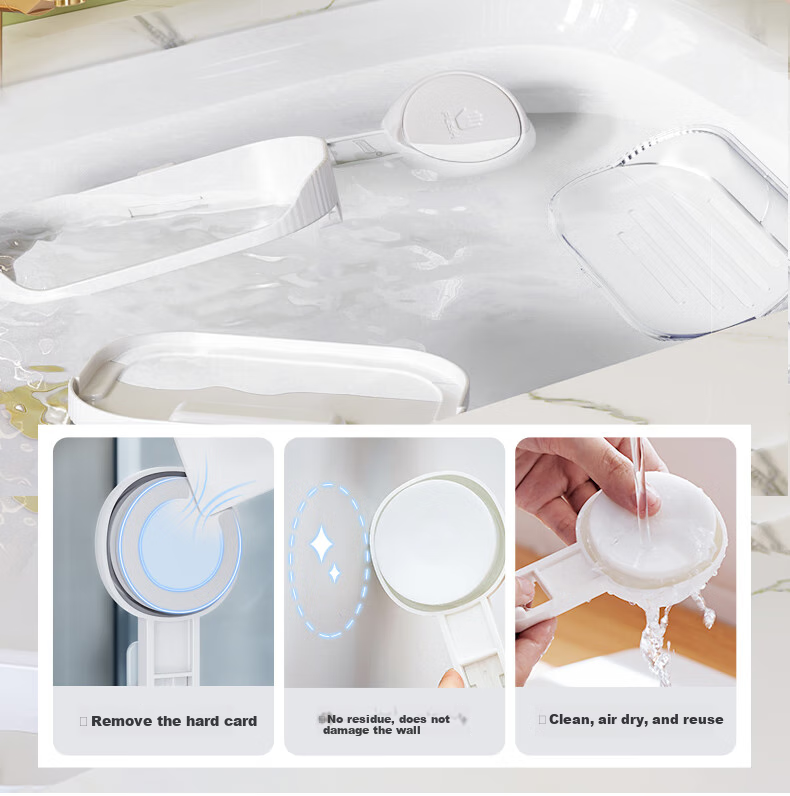 Taili [Best-Selling No.1] Wall-Mounted Soap Dish, Bathroom Suction Cup Holder, No-Drill Storage Rack with Drainage, Double-Layer 7