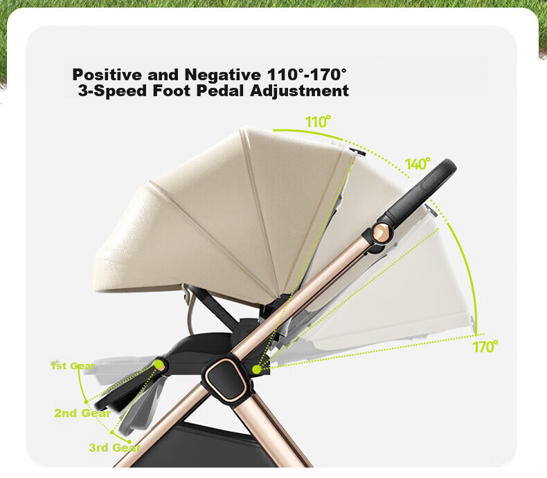 ANGI BABY Stroller with High View, Reversible Seating And Lying Positions, Shock-Absorbing, Foldable, Suitable for Newborns to 3 Years Old 7