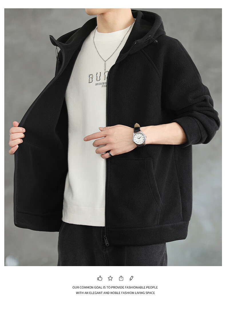 FAIRWHALE Men's Hoodie Autumn Winter Fleece-Lined Zip-Up Jacket Loose Fit Warm Casual Top Gray Fleece Lined L 14