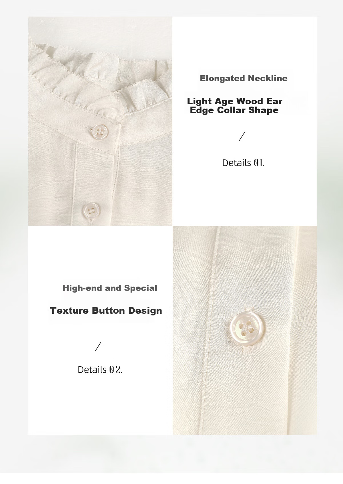 Chushen Women's Spring and Autumn Long Sleeve Shirt Fashion Stand Collar French Ruffle Textured White Shirt S51S016 4