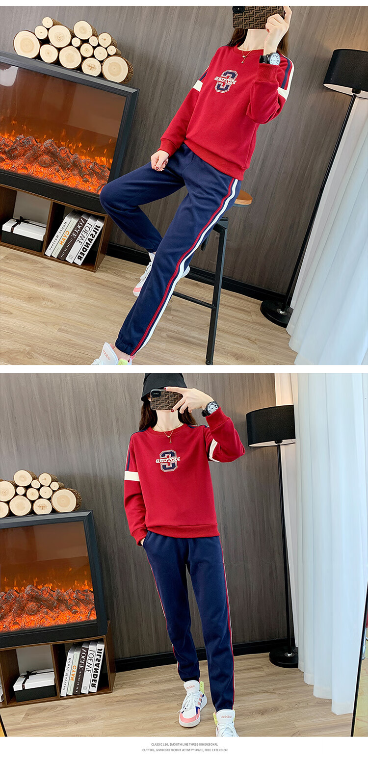 Woodpecker Women's Sports Long Sleeve Set Autumn Fashion Slim Casual Plus Size Sweatshirt Two-Piece Light Purple 2XL 9