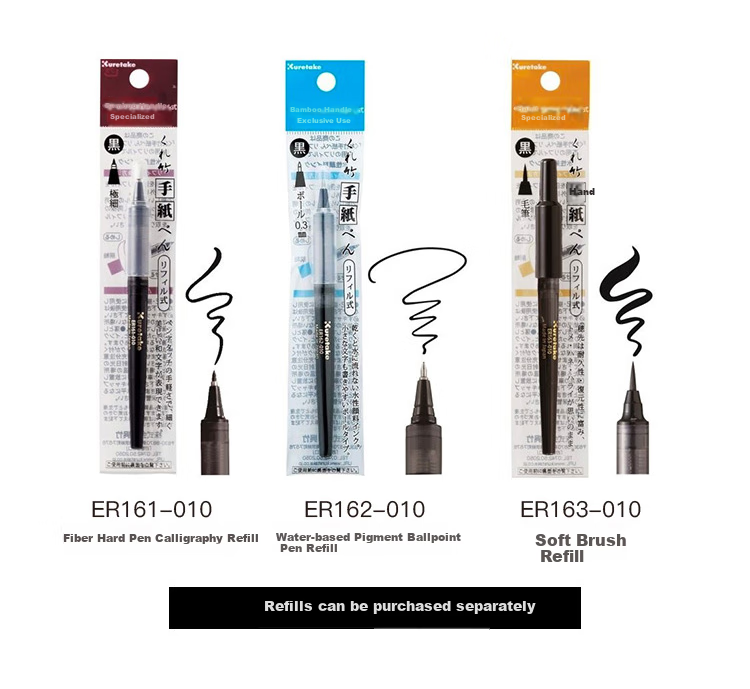 KURETAKE Japanese Imported Calligraphy Brush Pen Refill for Scientific Writing, Specialized Replacement Pen Core, Brush Refill, Black, ER163-010 5