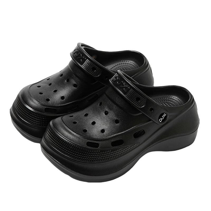 Puxi Women's Thick Sole EVA Slip-On Clogs Summer Outdoor Anti-Slip Odor-Resistant Soft Toe Sandals Smoke Black Size 33-34