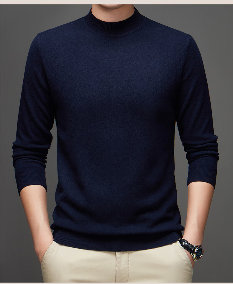 Hengyuanxiang Pure Wool Men's Autumn Winter Thin Half Turtleneck Knit Sweater Top Dark Red 175 19