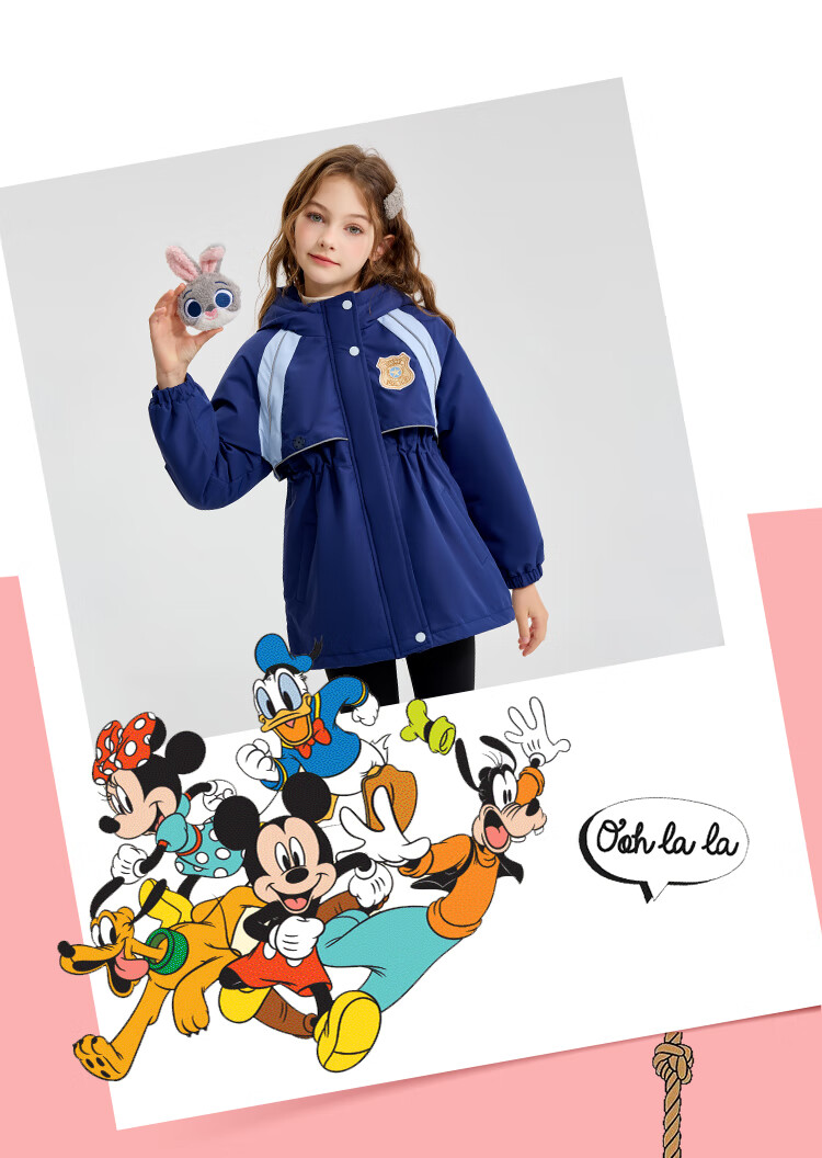 Disney Girls' Red Coat 2026 New Children's Winter Fashion Hooded Warm Cotton Jacket for Kids 2