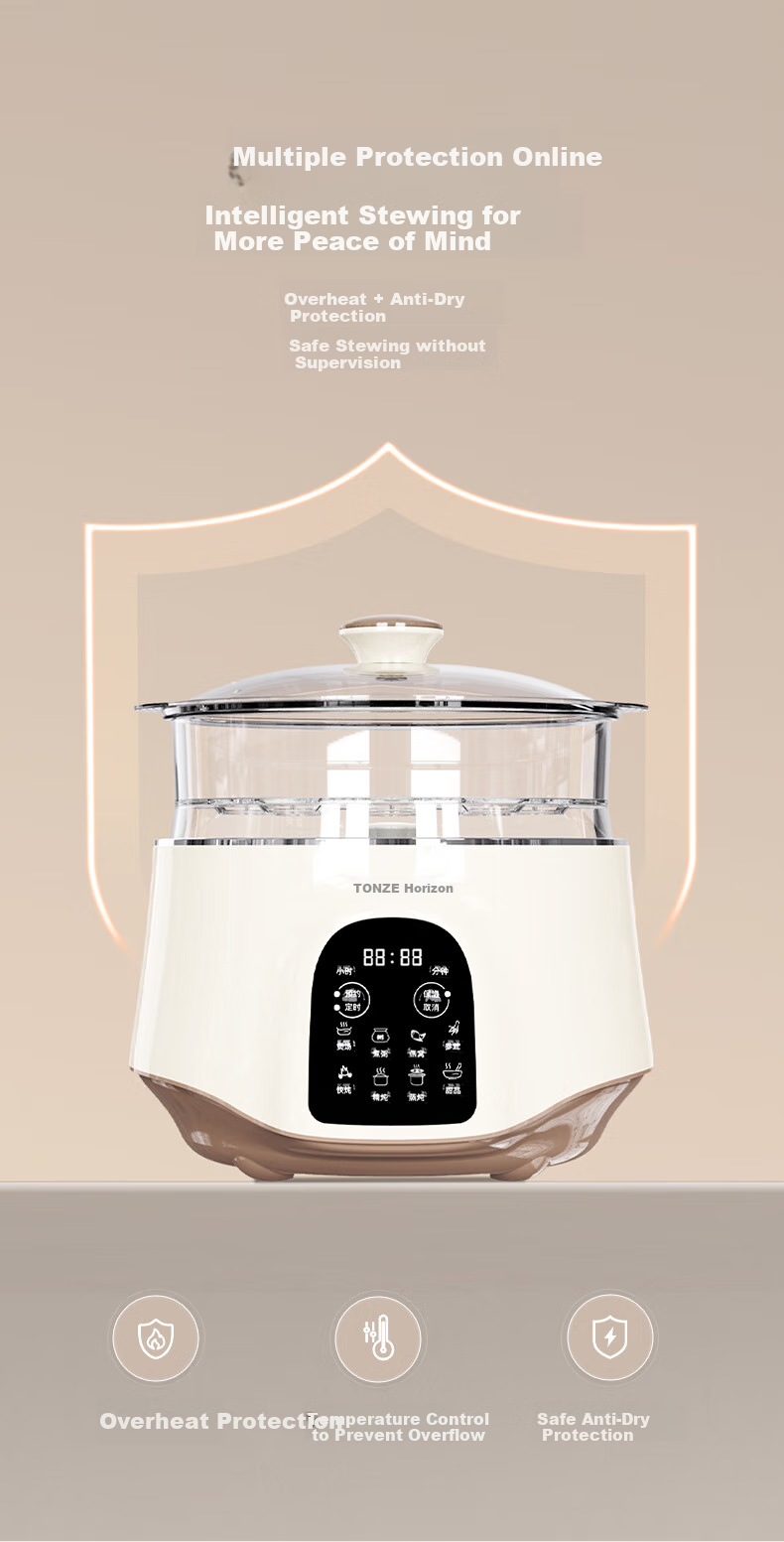 TONZE Stainless Steel Waterless Electric Stew Pot, Fully Automatic Soup Cooker, 3-6 Person Ceramic Bird's Nest Stew Pot, 3.5L GSD-353GE2 15