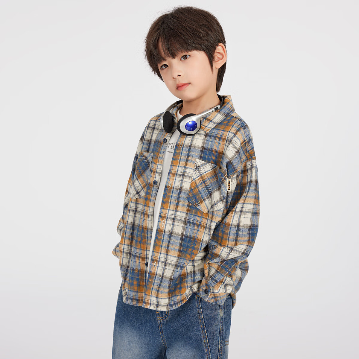 Duoduo Home [Green Blue Tune] Boys' Shirt 2025 Spring Season Change Children's Lightweight Jacket Soft Cotton Shirt for Older Kids