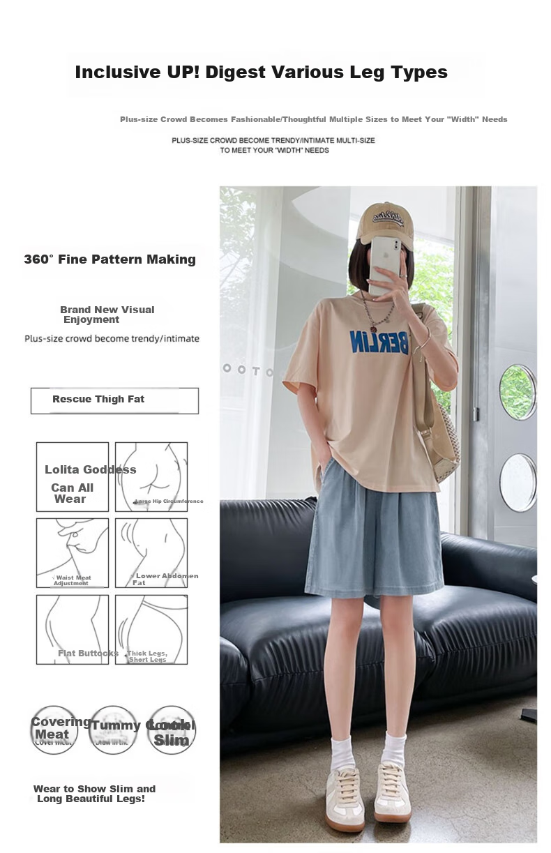 LangSha Tencel Soft Denim Shorts for Women, Summer 2025 New High-Waisted A-Line Slimming Loose Straight-Leg Mid-Length Shorts 15