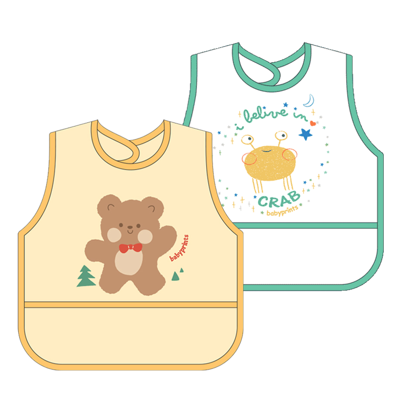 Babyprints Bib, Infant Smock, Children's Eating Bib, Baby Splash-Proof Oil-Resistant Reverse Clothing, Beier Leyua