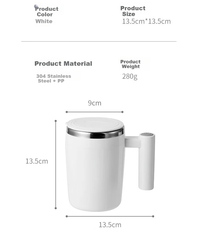 ZARVYRELAXED Automatic Stirring Cup, Rechargeable Rotating Water Bottle, Electric Coffee Mug, Home Office Shaker Cup, Mug, 400ml 15
