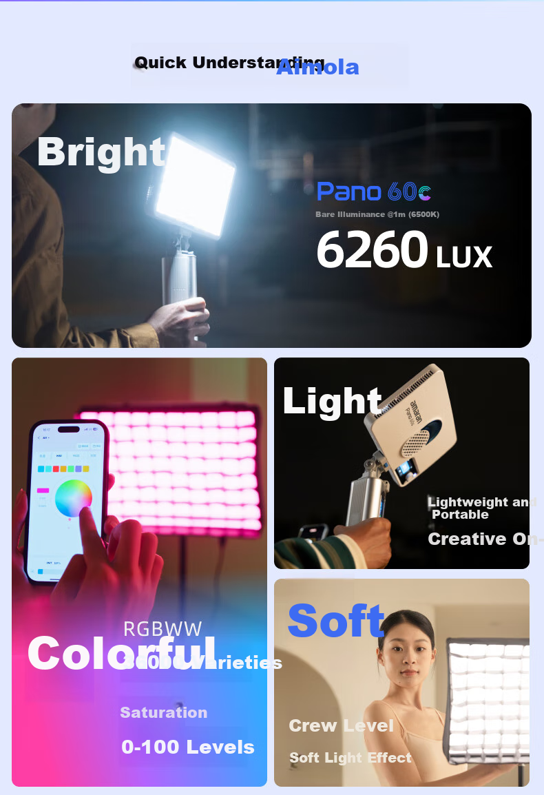 Aputure Pano 60c, Live Streaming Fill Light, Photography Light, 60W Outdoor Portable Handheld Full-Color Panel Light 1