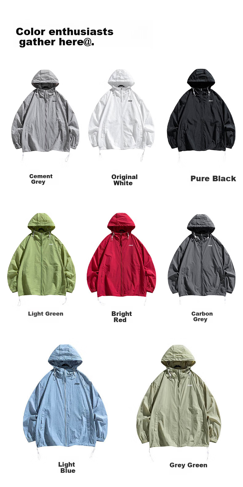JEEP Sun Protection Jacket, Summer Breathable, for Men And Women Couples, Ice Silk Outdoor Sports Skin Coat, Pure Black, 3XL 30