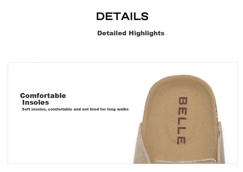 Belle Comfortable Thick-Soled Birkenstock Shoes 26 Autumn New Women's Casual Versatile Open-Toe Slippers JD044CH6 Apricot Color Size 38 10