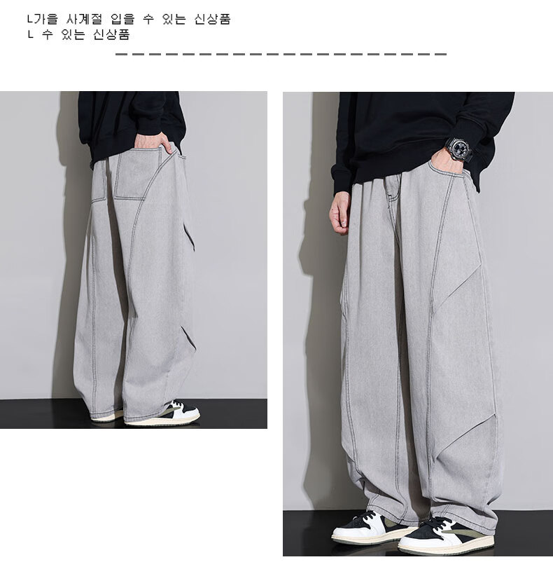 Top Youth Men's Jeans Autumn Winter Trendy Vintage Straight Leg Cargo Pants Plus Size Loose Casual Pants Blue L 11