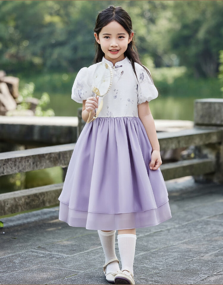 YEEHOO Girls' Dress, Children's Dress for Older Kids, Hanfu-Style Dress, New Chinese-Style Tulle Princess Dress for Summer, Purple, Size 165 12