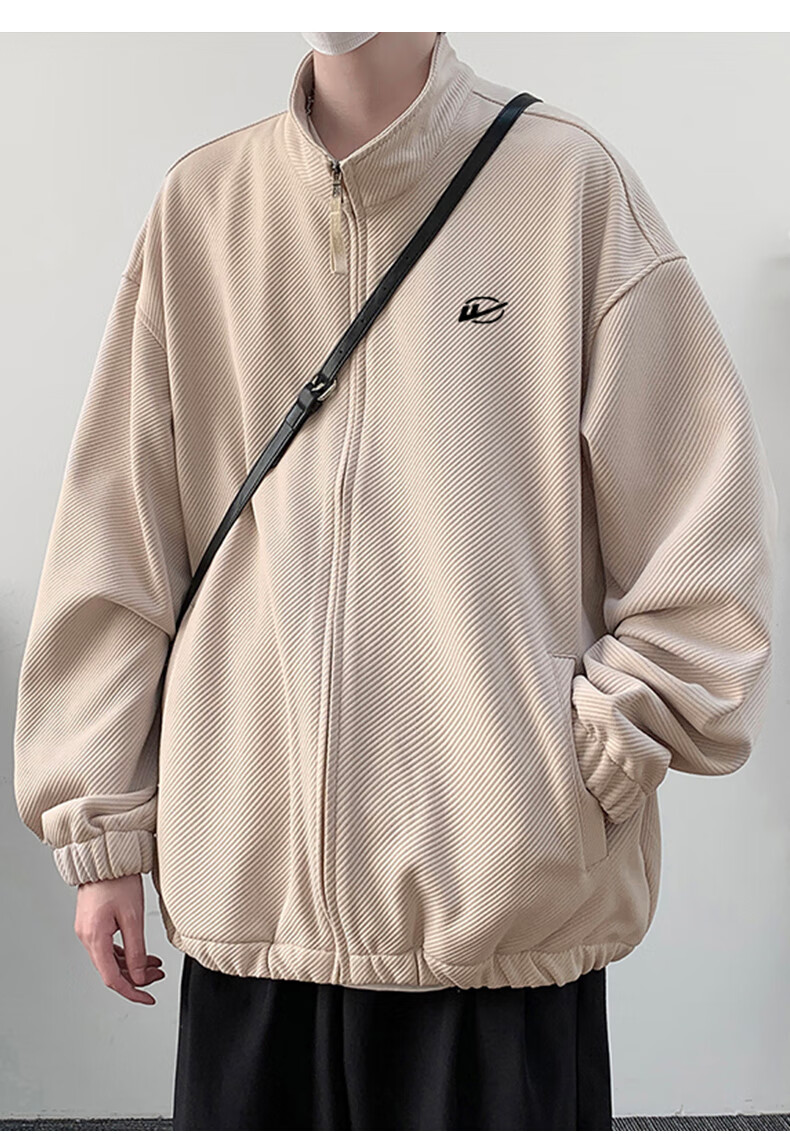Huili Men's Jacket, Autumn Casual Simple Coat, Twill Stand Collar, Windproof Loose Versatile Outerwear for Men, Black, 3XL 17