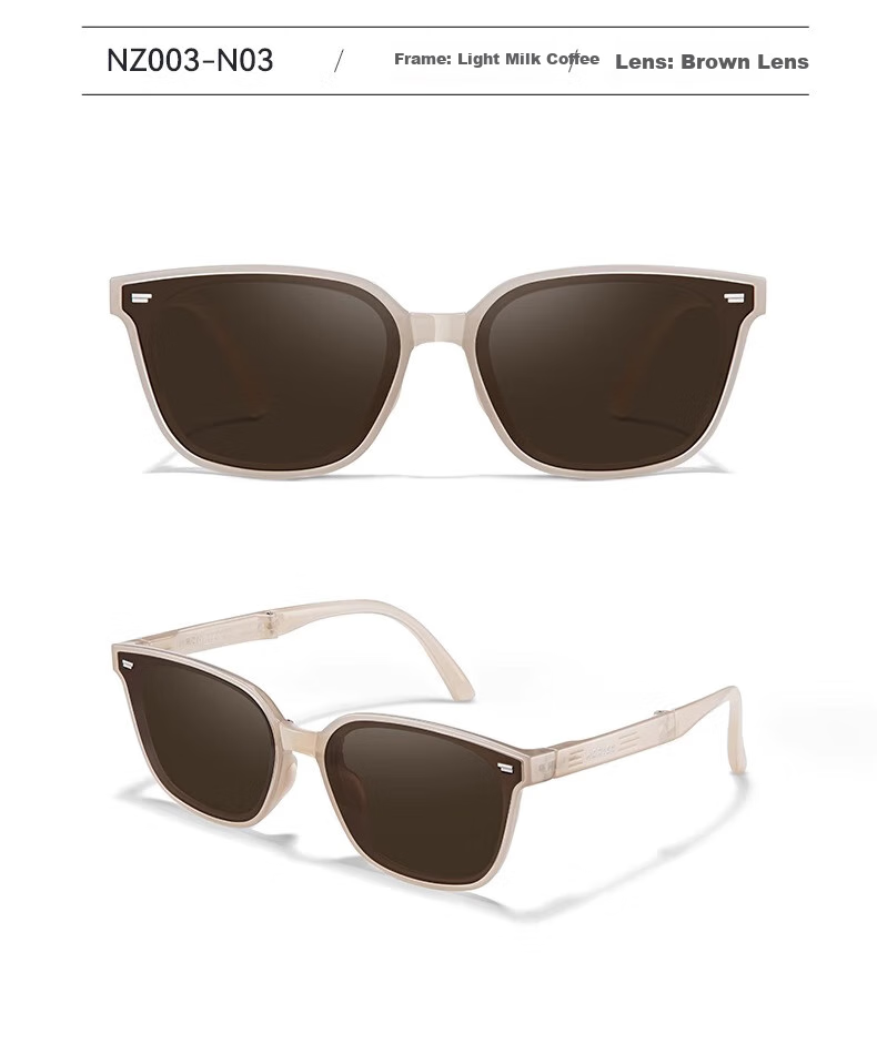 HORIEN Milk Tea Color Sunglasses Make Face Look Smaller, UV Protection, Summer Folding Sunglasses for Men And Women, Driving Sun Protection, High-End Large Frame Glasses 21