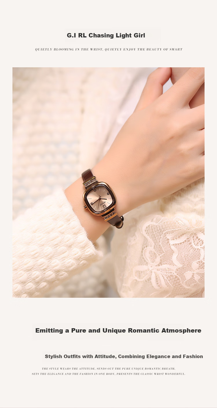 Julius Women's Watch, Retro Fashion Simple Elegant Light Luxury Square Quartz Student Ladies Watch, Coffee Color JA-863E 1