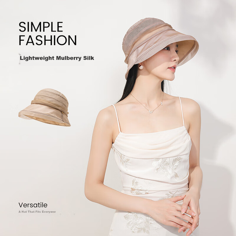 FANCET Mulberry Silk Sun Hat for Women, Summer Elegant Rolled-Edge Hat, Lightweight Silk Sun Protection Fisherman Hat, Birthday Gift for Elders
