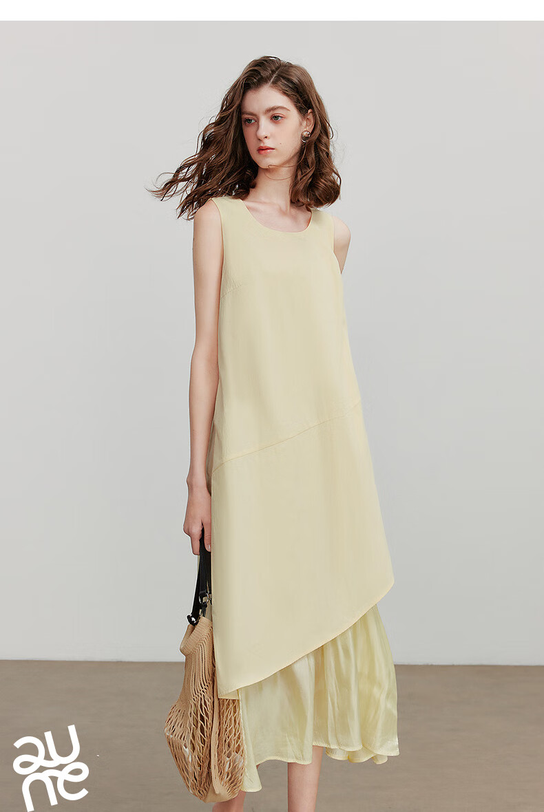 Chuyu Oxygen Sensation Dress for Women, 2025 Summer New Vacation Style Patchwork Faux Two-Piece Vest Dress, Sky Blue, S 15