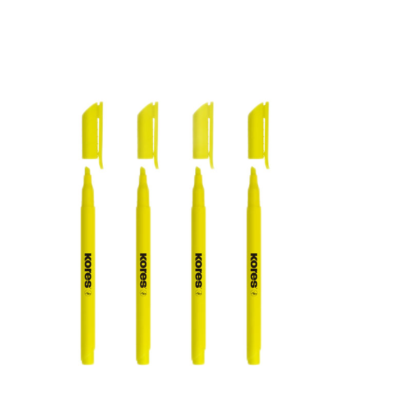 KORES Europe Kores Chisel Tip Highlighter Pen Student Colored Highlighting Marker Fluorescent Color Note-taking Non-bleeding Large Capacity Yellow Fine Barrel 4-Pack