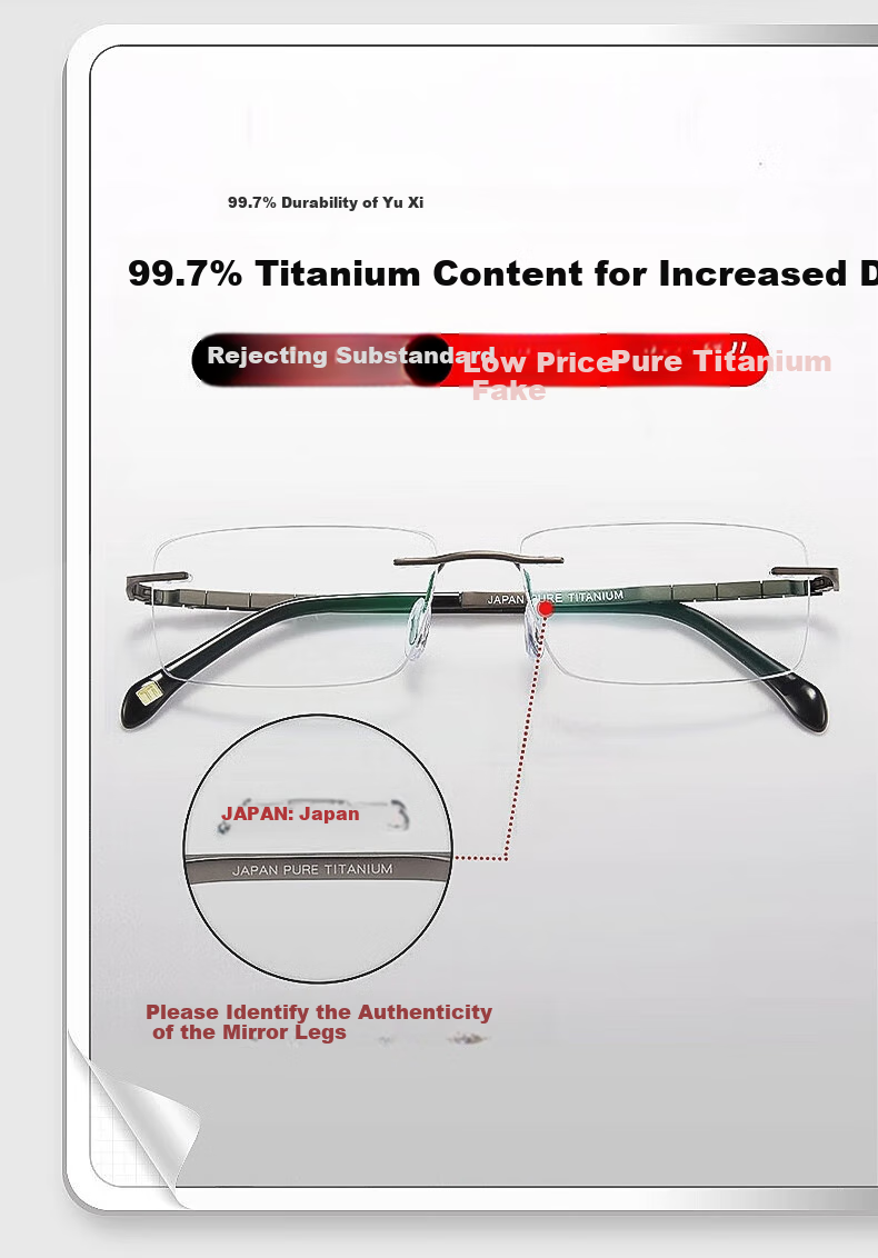 Chuangguo Japanese Imported Reading Glasses, High-End Pure Titanium Eye Protection Brand, Frameless, High-Definition, for Men's Driving, Anti-Blue Light, Authentic Product 7