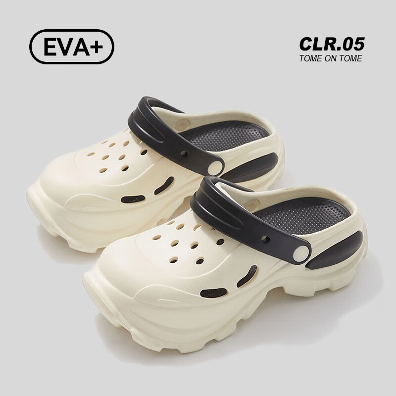 GUOLUOFEI Women's Perforated Shoes, Summer Outdoor Wear, Thick-Soled, Squishy Feel, Non-Slip, Closed-Toe, Two-Way Wear, Couples Beach Shoes, White, Size 40-41