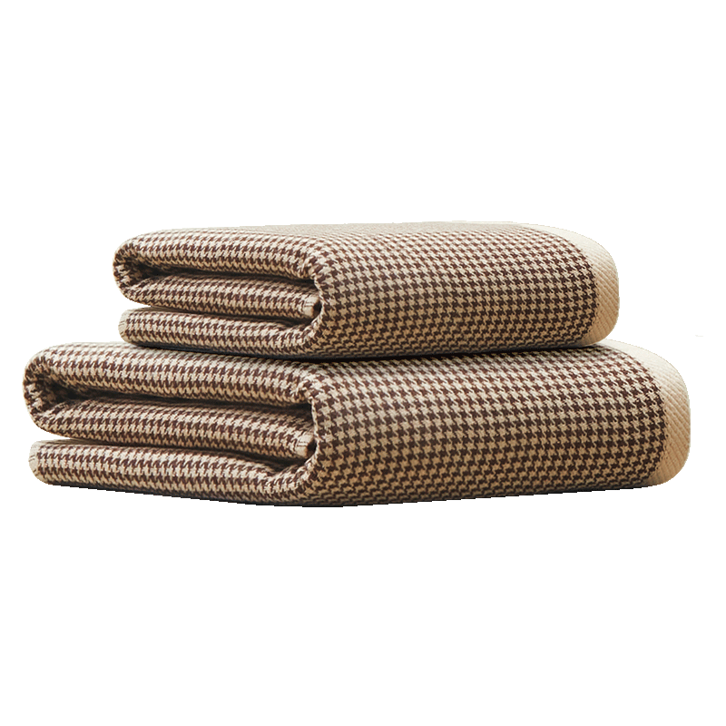 HOYO Japanese Double-Sided Houndstooth Bath Towel Set, Pure Cotton Adult Soft Absorbent Quick-Drying Towels, Two-Piece Set, Coffee Color Sports