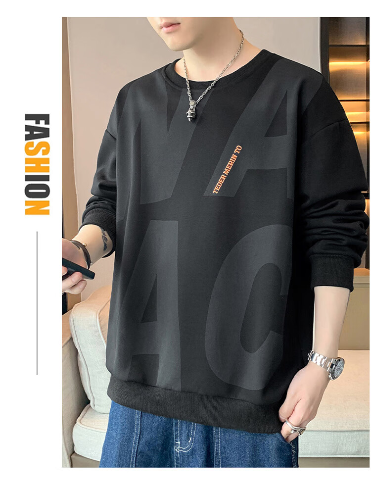 JEEP SPIRIT Sweatshirt for Men, Autumn 2025 New Style, Loose-Fitting Base Layer, Long-Sleeve Sweatshirt for Men 6586, Black, XL 11