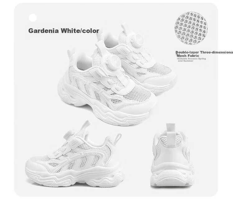 St&Sat Boys' Sports Shoes, Children's White Sneakers, Running Shoes for Girls, Breathable Mesh with Rotating Buckle, Gardenia White 15