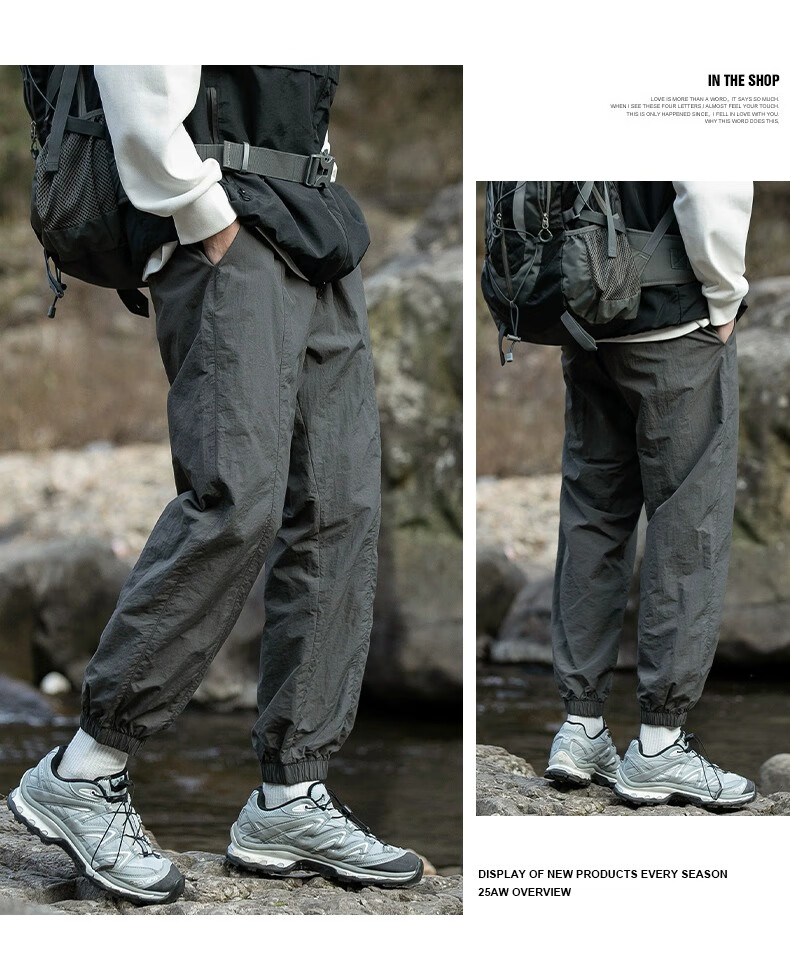JEEP Casual Pants for Men, Spring Quick-Dry Breathable Sports Pants, Outdoor Trendy Hiking Trousers, Black, Size L 8