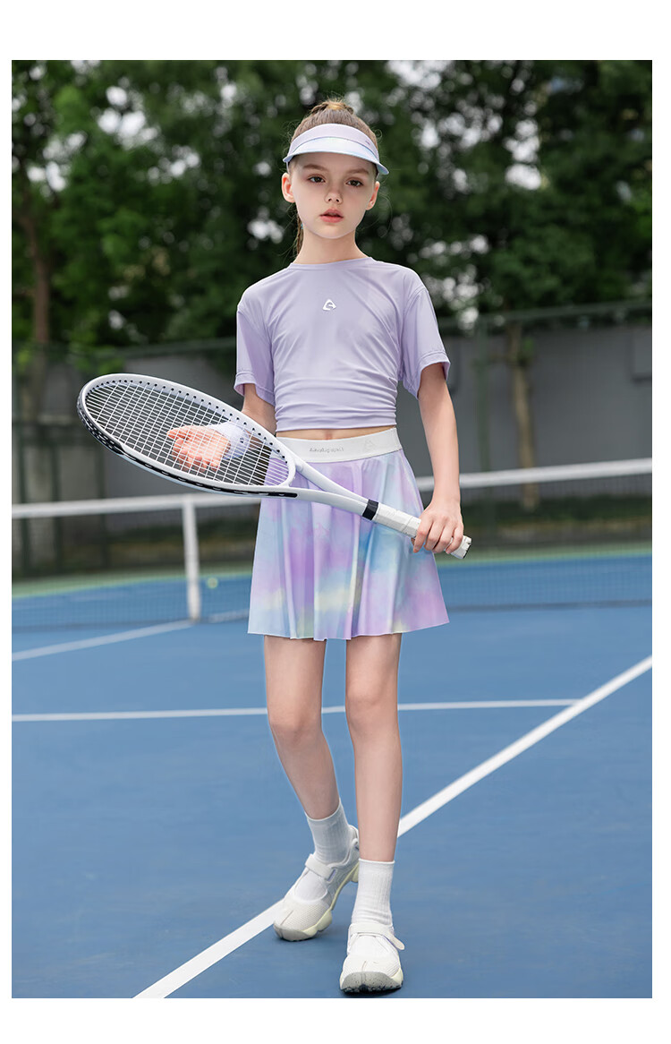 Qidong [Hanshuishuishui] UPF200+ Girls' Quick-Dry Sports Set, Summer Badminton Training Outfit, Purple, Size 160 7