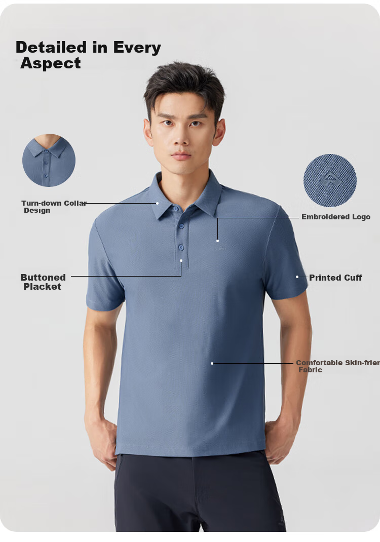 Pioneer Camp Quick-Dry Polo Shirt for Men, Summer Outdoor Cool Breathable Short-Sleeve City Commute Lightweight Sports Training T-Shirt 6