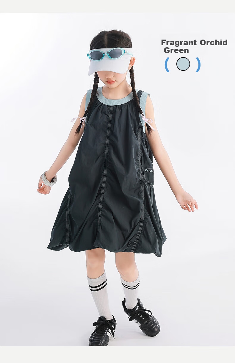 BANDOCIN Girls' Summer Pleated Dress, Lightweight And Breathable, for Older Children, 2026 New Style, Cloud Purple, Size 130 14