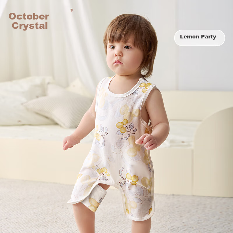 Shiyuejiejing Baby Romper, Summer Thin Style, Bamboo Cotton Gauze Half-Back Belly Cover, Unisex Children's Bodysuit Vest