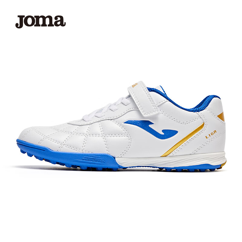 JOMA 2025 New Velcro Children's Soccer Shoes TF Turf Studs Youth Primary School Training Shoes White/Blue Size 29
