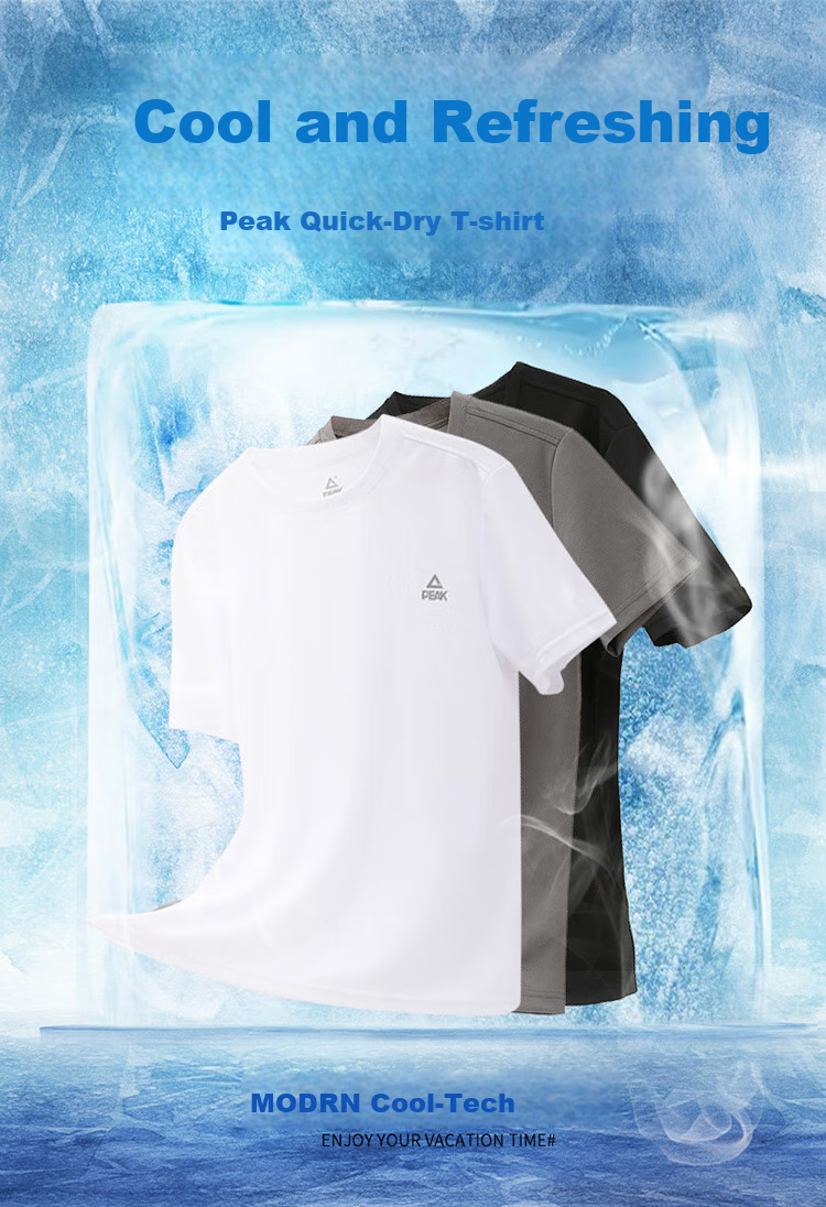 PEAK Men's Short-Sleeve Quick-Dry T-Shirt, Summer Breathable Running Fitness Wear, Sports Sweat-Wicking Casual Morning Jog Badminton Outfit 1