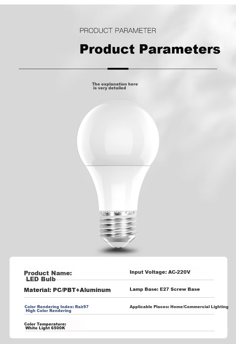 Foshanzhaoming LED Bulb, Ra97 Energy-Efficient Globe Bulb, Exempt-Level Blue Light, E27 Large Screw Base, Light Source, 7W White Light 12