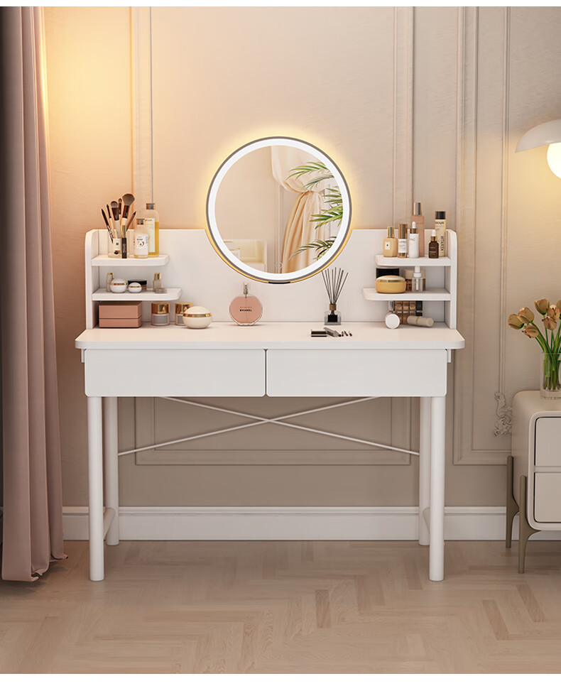 OLENOUFENG Dressing Table, Modern Minimalist Bedroom Vanity, Compact Luxury High-End Makeup Desk with LED Light And Dressing Mirror 12